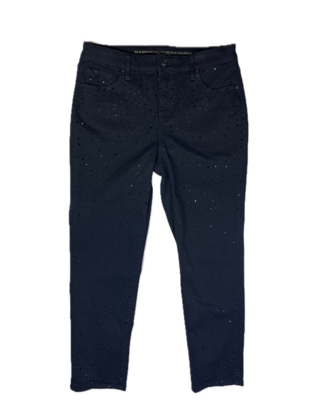 Chico's Size 1R (US 8R) So Slimming Girlfriend Slim Leg Ankle Jeans Embellished